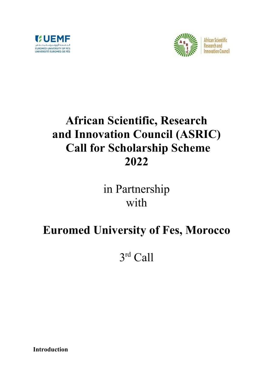 African Scientific, Research  and Innovation Council (ASRIC)  Call for Scholarship Scheme  2022